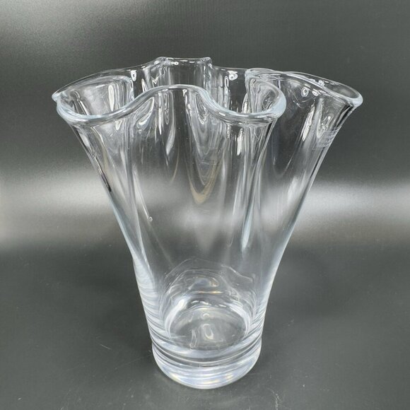 Vintage Clear Glass Crystal Vase Vessel Made In Sweden Handkerchief Wavy Edges - Picture 10 of 12